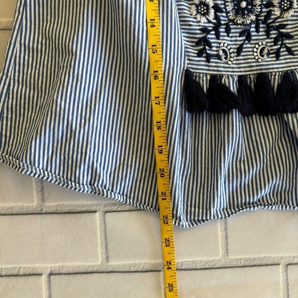 ZARA Blue White Stripe Embroidered Tassel Square Neck Ruffle Strap Tank Top M - Picture 9 of 9
